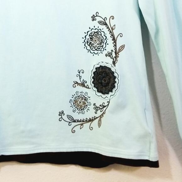 Columbia blue long sleeve floral crew neck top M - Picture 3 of 6